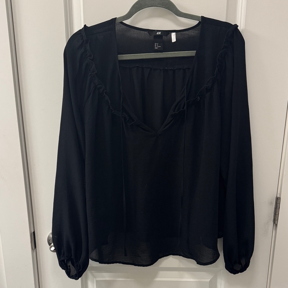 H&M Black Ruffled Boho Whimsigoth Evening Party Blouse
